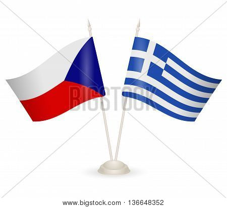 Table stand with flags of Greece and Czech Republic. Symbolizing the cooperation between the two countries.