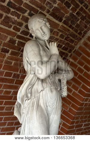 Saint-Petersburg, Russia - June 26, 2016: Catherine Palace. The statue in the niche of the Cameron Gallery. Sculpture of the girl. Close-up.