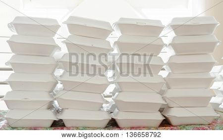 Stacks of foam boxes - environmental problem concept