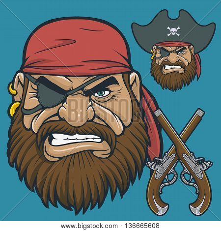 Pirate Heads with a pair of Flintlock Pistols