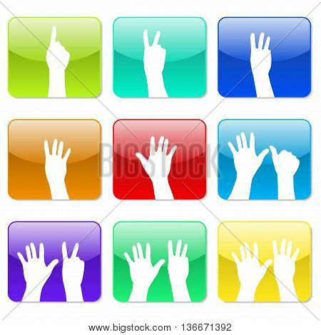 White hands counting from 1 to 9 with fingers icon illustration