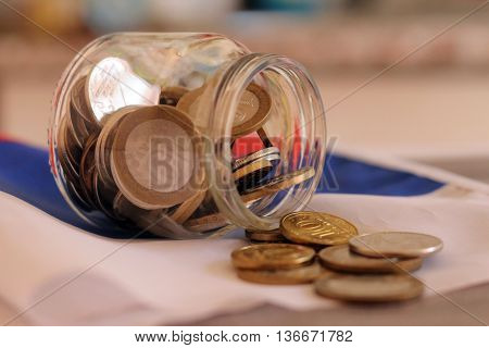 Money on the Russian flag. Russian money.