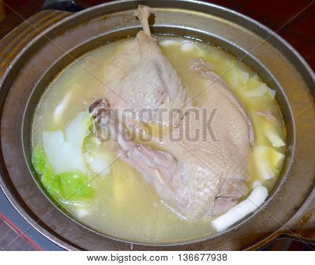 Stewed duck soup closeup in Taiwan .