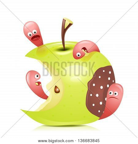 Worm eaten rotten apple 3D. Vector illustration.