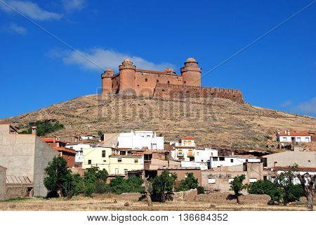 View of the town and castle (Castillo de La Calahorra) La Calahorra Granada Province Andalusia Spain Western Europe.