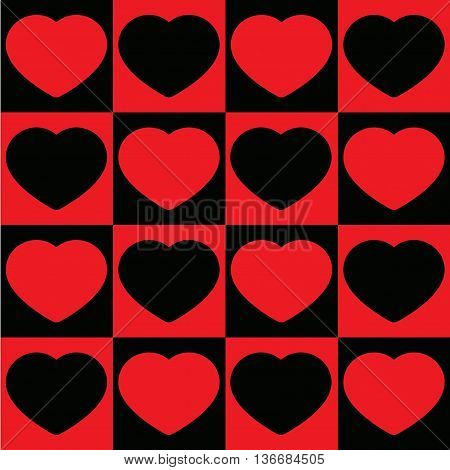 Simple seamless pattern with red and black hearts.