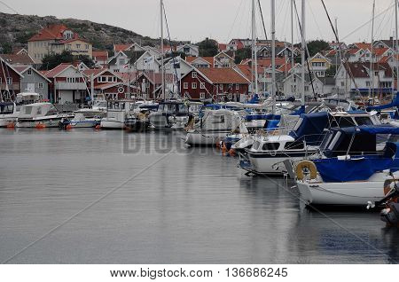 ships in a small Harbour at the swedish coast
