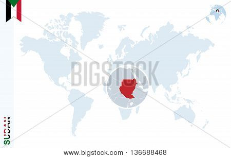 Blue World Map With Magnifying On Sudan.