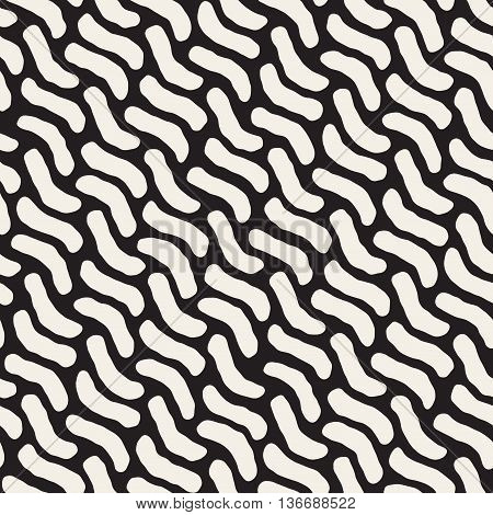 Vector Seamless Black And White Hand Painted Diagonal Wavy Lines Pattern