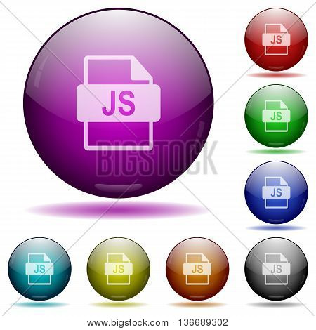 Set of color JS file format glass sphere buttons with shadows.