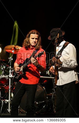 CRACOW POLAND - MARCH 16 2016: Billy Cobham Band live on stage in ICE Cracow Poland