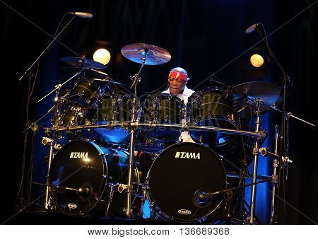 CRACOW POLAND - MARCH 16 2016: Famous American drummer Billy Cobham live on stage in ICE Cracow Poland
