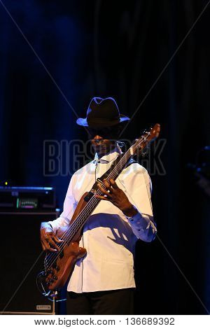 CRACOW POLAND - MARCH 16 2016: Billy Cobham Band live on stage in ICE Cracow Poland
