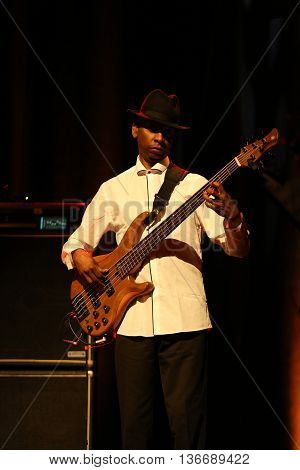 CRACOW POLAND - MARCH 16 2016: Billy Cobham Band live on stage in ICE Cracow Poland