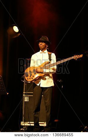 CRACOW POLAND - MARCH 16 2016: Billy Cobham Band live on stage in ICE Cracow Poland