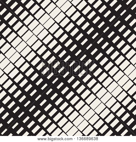 Vector Seamless Black And White Diagonal Rectangle Halftone Geometric Pattern