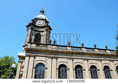 View of St Philips Cathedral and clock tower Birmingham England UK Western Europe.