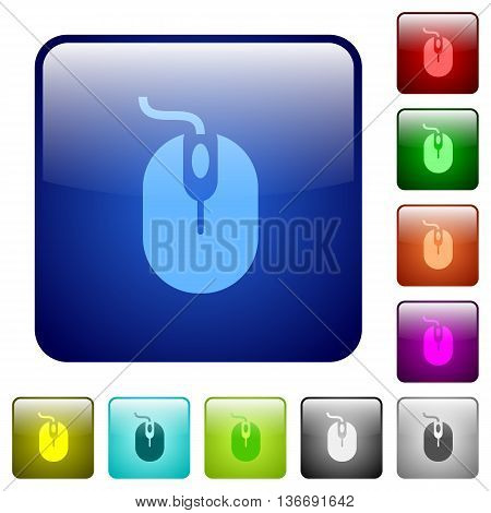 Set of computer mouse color glass rounded square buttons