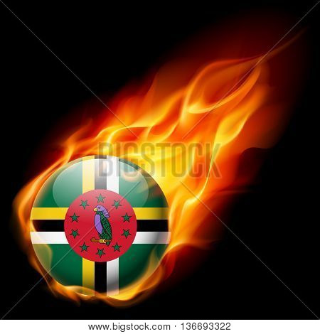 Flag of Dominica as round glossy icon burning in flame
