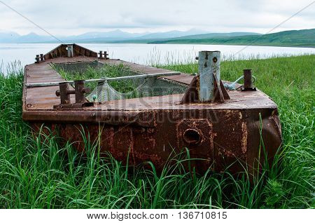 Abandoned Boat Run Aground At Island Paramushir, Russia