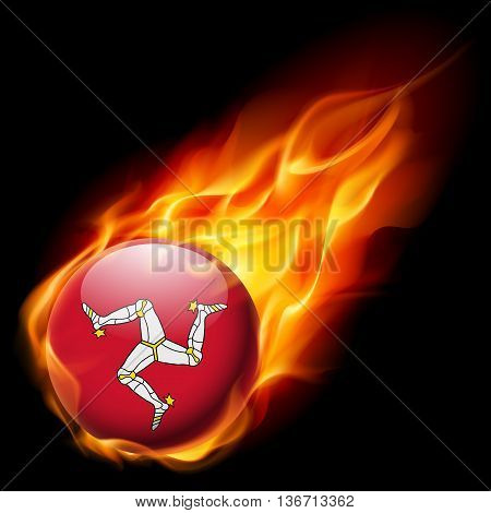 Flag of Isle of Man as round glossy icon burning in flame