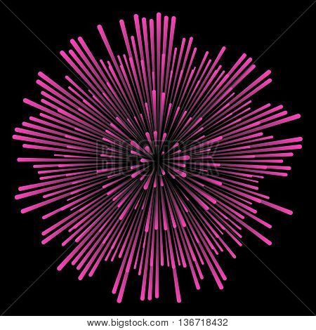 Star blast violet pink rays. Explosive vector illustration with dynamic shapes on black background