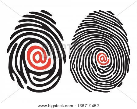 set of black finger print with email sign. Vector illustration