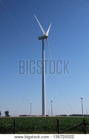 Tall Wind Power Generator on Farmland in rural Indiana