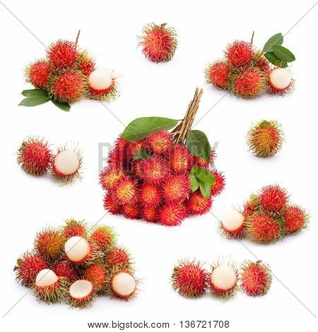Rambutan Fruit Collection On White Background