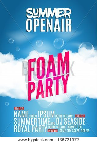 Foam Party summer Open Air. Beach foam party poster or flyer design template.