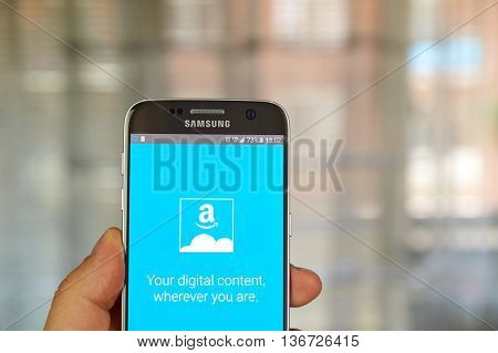 MONTREAL CANADA - JUNE 24 2016 : Amazon Cloud Drive application on Samsung S7 screen. Amazon Cloud Drive is a web storage application from Amazon.