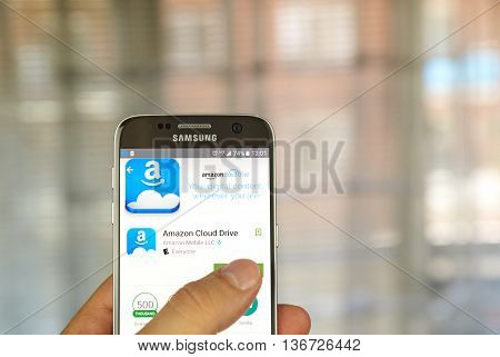 MONTREAL CANADA - JUNE 24 2016 : Amazon Cloud Drive application on Samsung S7 screen. Amazon Cloud Drive is a web storage application from Amazon.