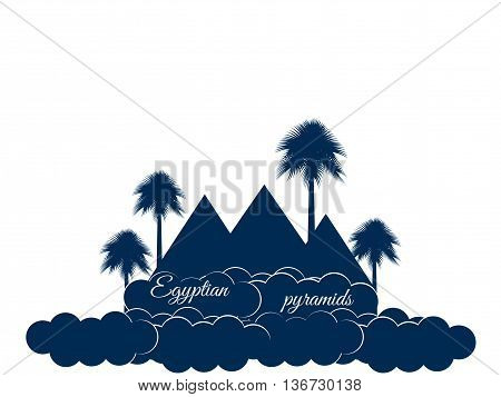 Egyptian Pyramids Isolated On White Background. Egyptian Pyramids In The Clouds. The Symbol Of Egypt