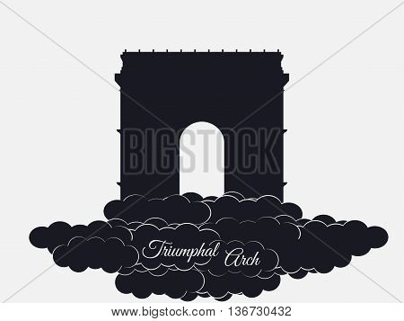 Triumphal Arch Isolated On White Background. Triumphal Arch In The Clouds. Sights Of Paris And Franc