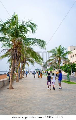 People On The Waterfront  In Pondicherry, India