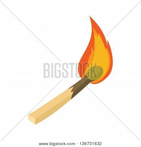 Burning match icon in cartoon style isolated on white background. Ignition symbol