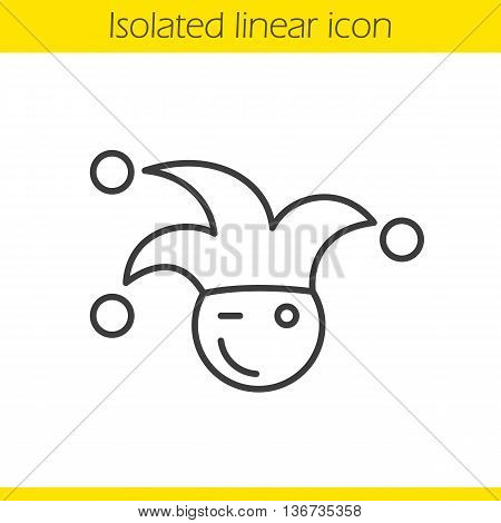 Jester linear icon. Winking clown thin line illustration. April fools day buffoon. Contour symbol. Vector isolated outline drawing