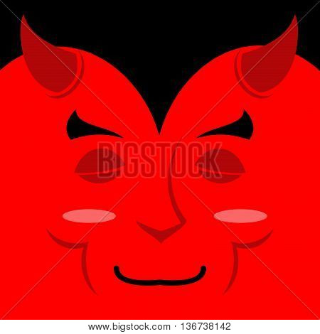 Sleeping Demon With Big Smile. Cartoon Cute Face. Gaiety Emotion. Cheerful Devil. Holiday Satan. Sou