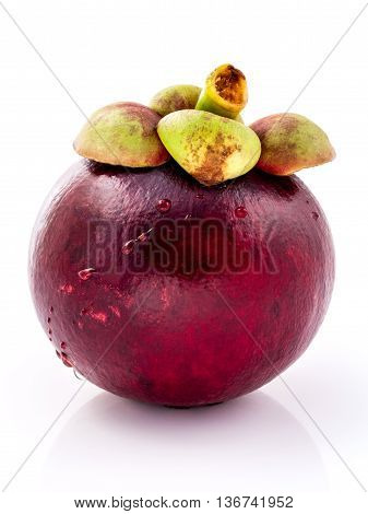 Mangosteens Queen Of Thai Fruits. Ripe Mangosteen Fruits Isolated On White Background.