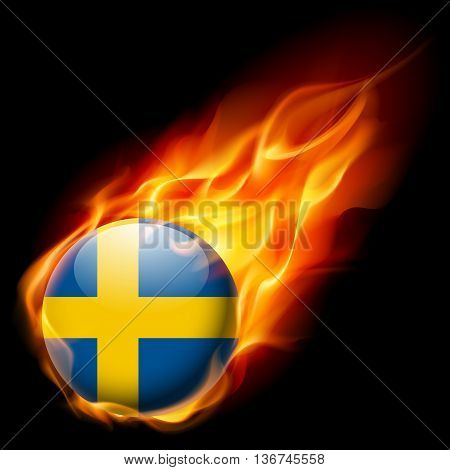 Flag of Sweden as round glossy icon burning in flame