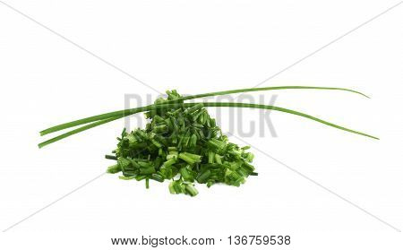 Pile of chopped green onion scallions isolated over the white background