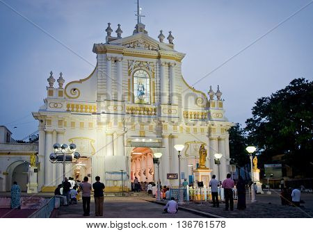 PONDICHERRY INDIA - OCT 12 2014: Immaculate Conception Cathedral is the cathedral mother church for the Roman Catholic Archdiocese of Pondicherry and Cuddalore.