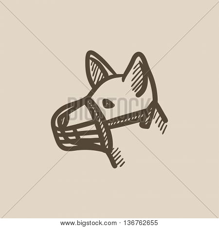 Dog with muzzle vector sketch icon isolated on background. Hand drawn Dog with muzzle icon. Dog with muzzle sketch icon for infographic, website or app.
