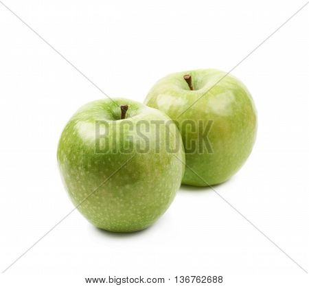 Composition of multiple ripe and green granny Smith apples isolated over the white background