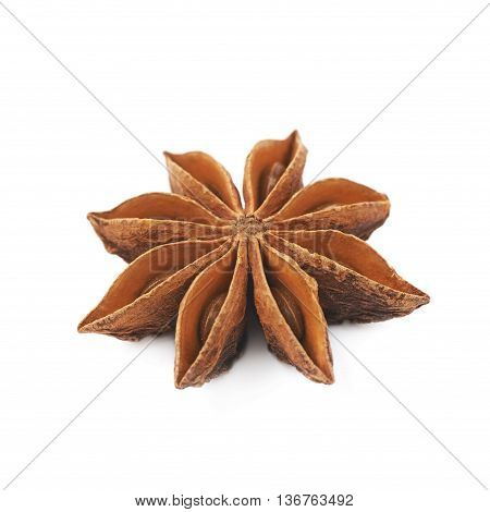 Single Chinese star anise seed isolated over the white background