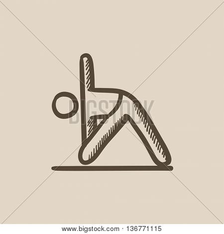 A man meditating in triangle pose vector sketch icon isolated on background. Hand drawn man meditating in triangle pose icon. A man in triangle pose sketch icon for infographic, website or app.