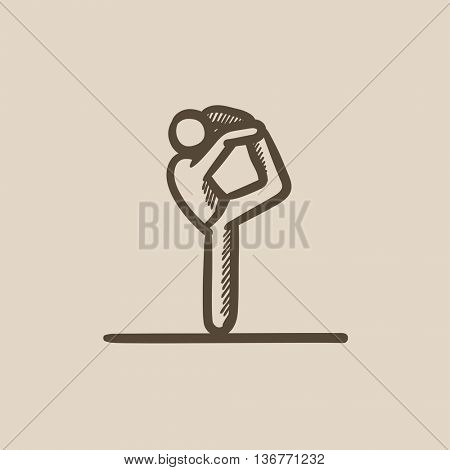 Man practicing yoga vector sketch icon isolated on background. Hand drawn Man practicing yoga icon. Man practicing yoga sketch icon for infographic, website or app.