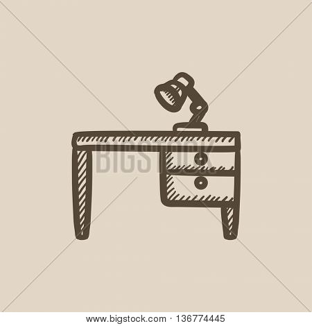 Desk lamp on table vector sketch icon isolated on background. Hand drawn Desk lamp on table icon. Desk lamp on table sketch icon for infographic, website or app.