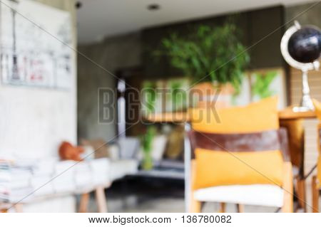 Image Blur Background, Living Room Interior Decoration Cafe Coffee With Wooden Bar And Chair Barstoo