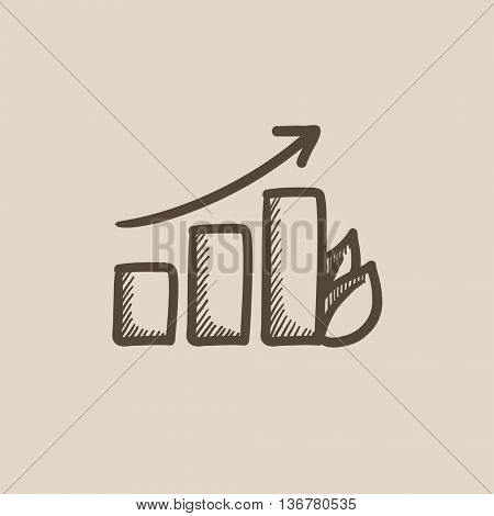Bar graph with leaf vector sketch icon isolated on background. Hand drawn Bar graph with leaf icon. Bar graph with leaf sketch icon for infographic, website or app.